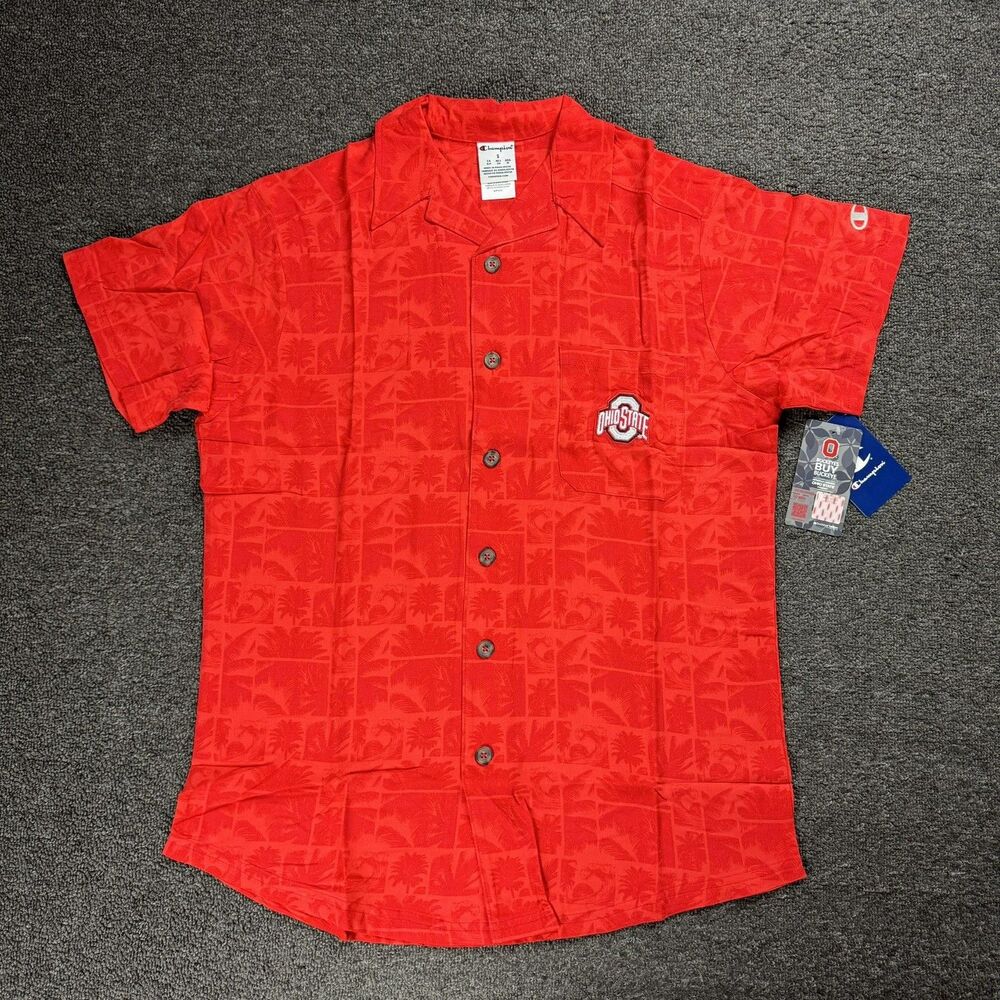 NWT Ohio State University Buckeyes Hawaiian Shirt Champion Mens Sz Sm Authentic
